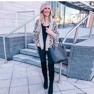 Leopard print open front knit cardigan